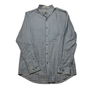 L.L. Bean Button Down Mens Medium Blue Gingham Wrinkle Free Slightly Fitted